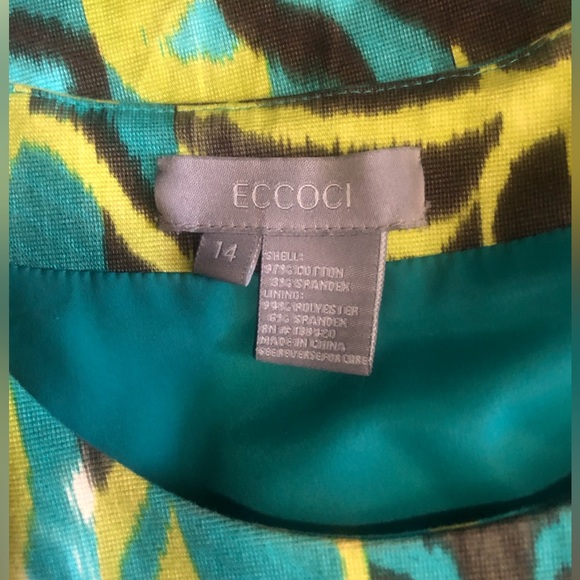 ECCOCI Teal Multi Color Sleeveless Dress Sz 14 - Picture 4 of 4